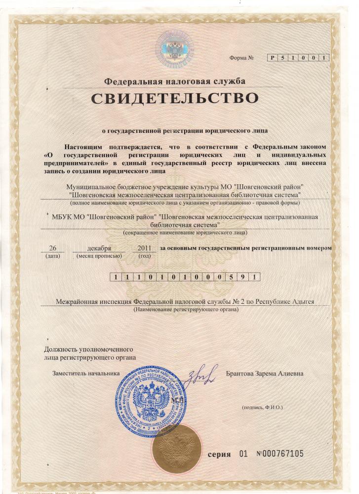 Свидетельство о государственной регистрации